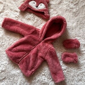 Adorable Pink Fuzzy Baby Jacket and Hat Set